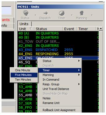 Right-Clicking on a Unit and Selecting a Timer Option Right-Clicking on a Unit and Selecting a Timer Option