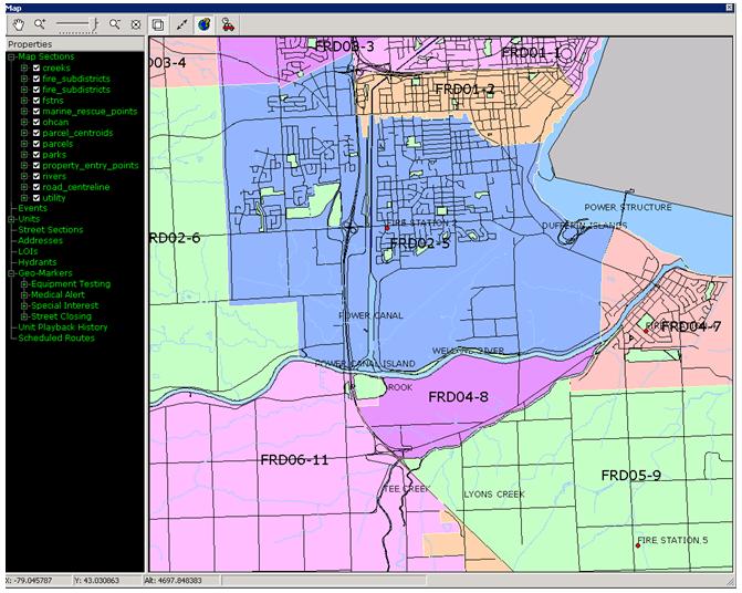 Map Display with Color Coded Response Zones Map Display with Color Coded Response Zones