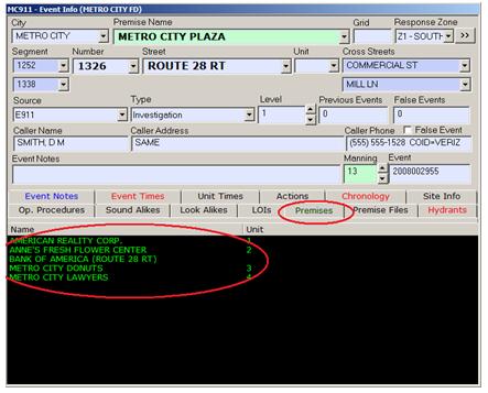 Premises Tab with Related Premise Info Highlighted Premises Tab with Related Premise Info Highlighted