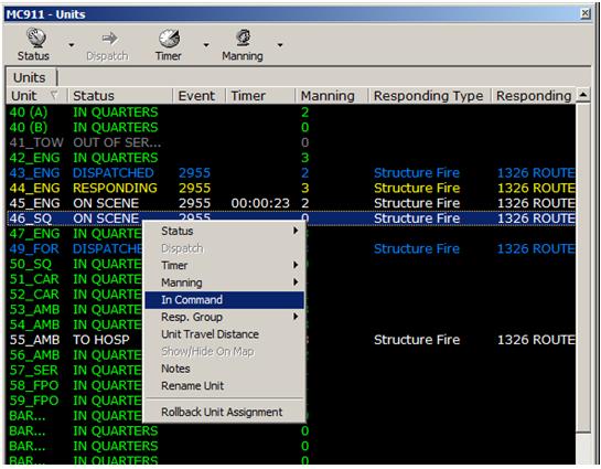  An Example of Response Management - Setting a Unit as "In Command"