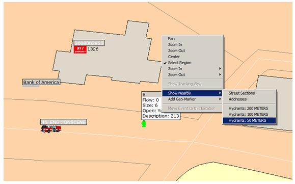  Map with Hydrants Displayed and Hydrant Info Toggled On