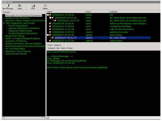  Typical Bulletin Board Module Display, with Message Group Highlighted